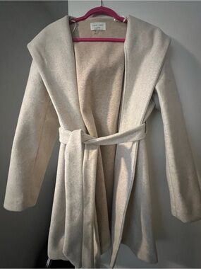 Love Tree Soft Cream Hooded Wrap Coat with Belt